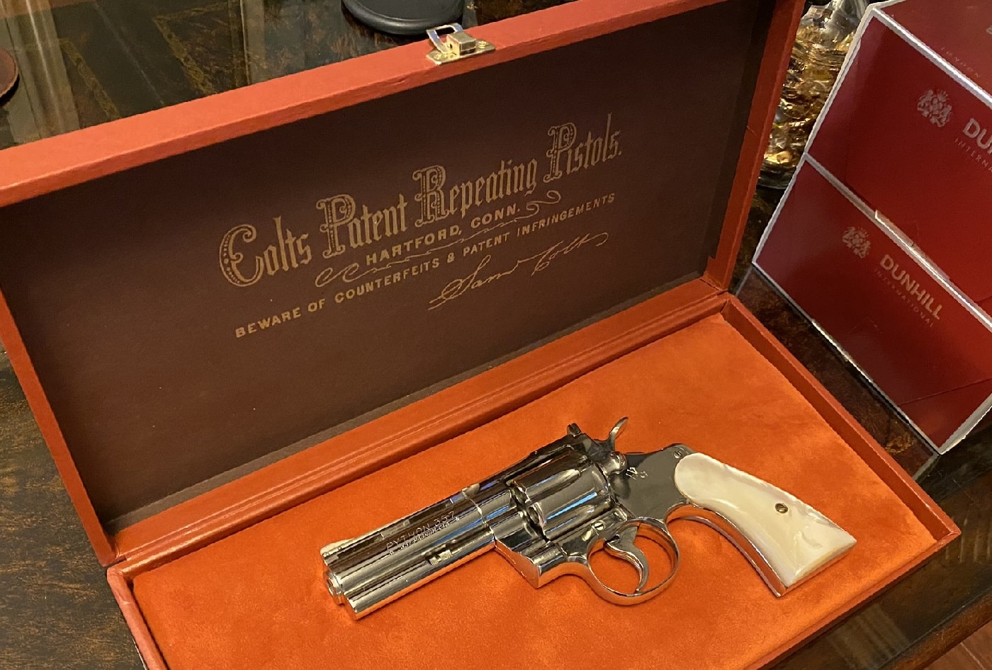 1962 Colt Python in a display case